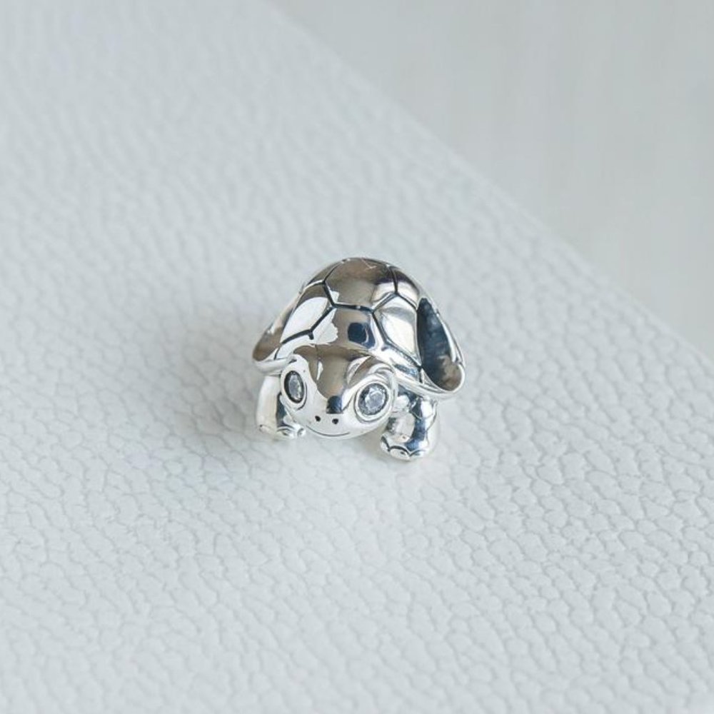 Turtle CZ Silver Charm